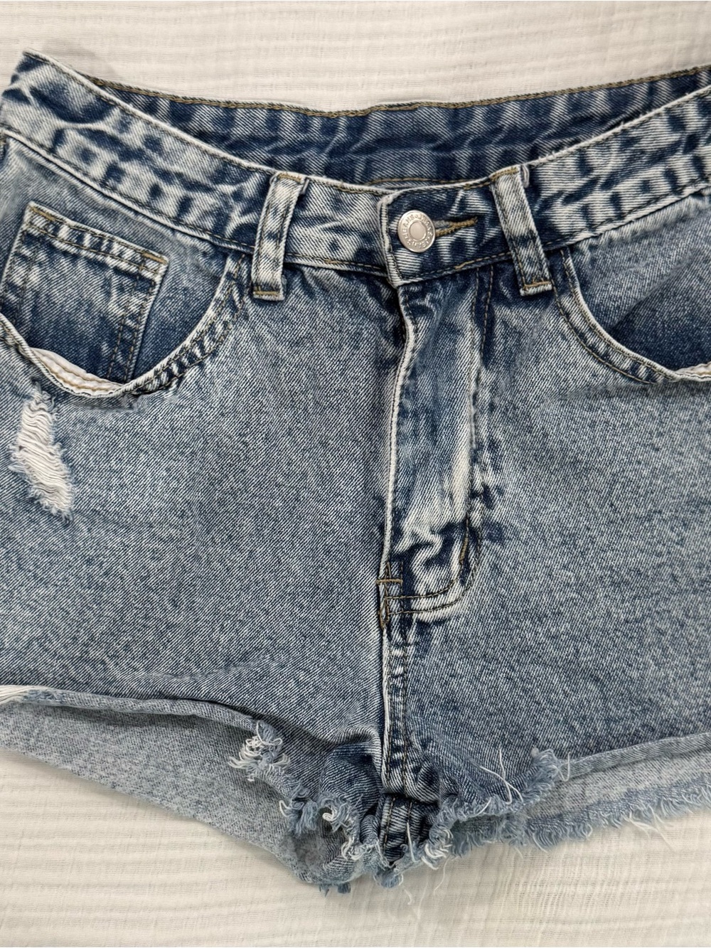 SHEIN Light Blue Distressed Denim Shorts